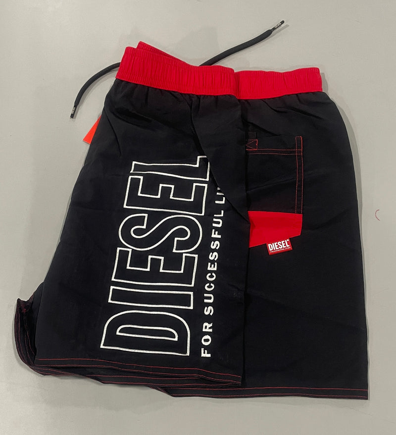 DIESEL BMBX-WAVE 2.017 BLACK SWIM SHORTS - SIZE:L - BLACK/RED - Brand New