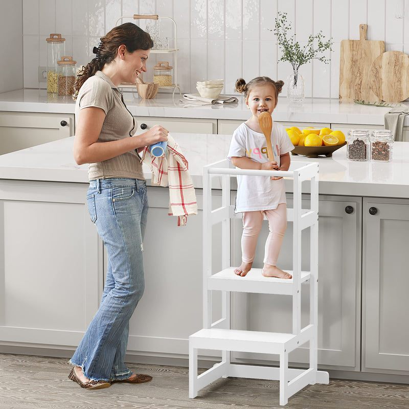 AMBIRD TODDLER STEP STOOL 3 HEIGHT KITCHEN STOOL 18-48 MONTHS KIDS - WHITE - Like New