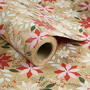 RUSPEPA Christmas Kraft Wrapping Paper Flowers and Mistletoe 24 x 100 Feet - Brand New
