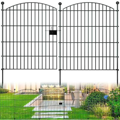RICHMEN 10 PANELS GARDEN FENCE DOG FENCE OUTDOOR FOR YARD, 32H X 23.6FT - BLACK - Like New