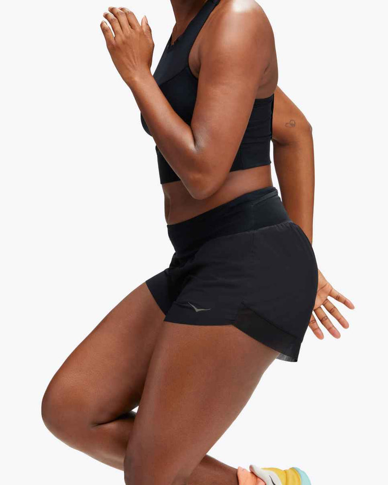 HOKA ONE ONE GLIDE 4" SHORT - SIZE: WOMEN M - BLACK - Brand New