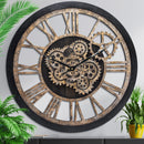 HOIBAI WALL CLOCK LIVING ROOM DECOR LARGE 24" IN 60CM MOVING GEAR RETRO BLACK - Like New