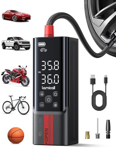 LAMICALL PORTABLE CAR TIRE INFLATOR 4X FASTER CORDLESS AIR COMPRESSOR - BLACK - Like New