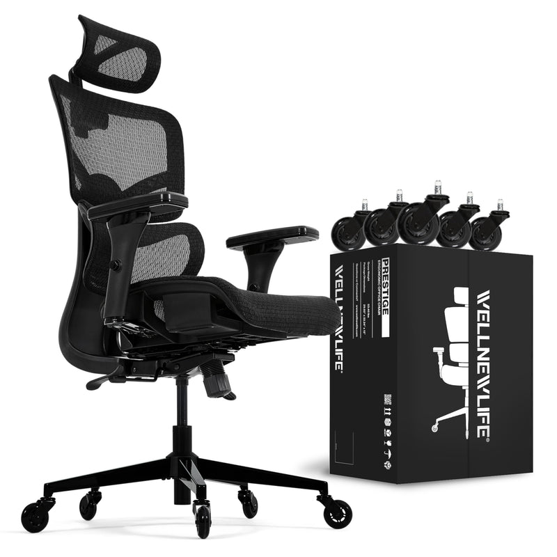 WELLNEWLIFE Prestige Ergonomic Office Chair Adjustable Lumbar Support - Black - Like New
