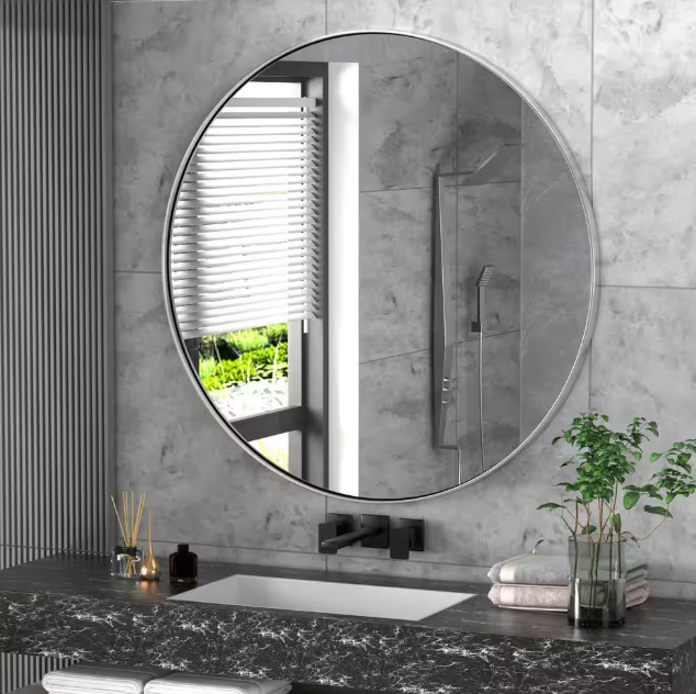 PAIHOME 24 IN. W X 24 IN. H MEDIUM ROUND STAINLESS STEEL WALL MIRROR - SILVER - Like New