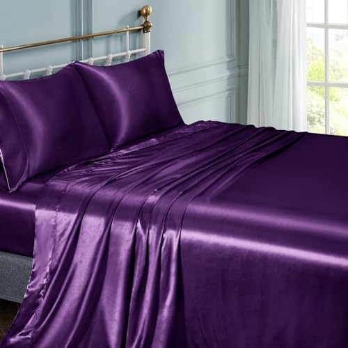 VONTY SATIN SHEETS QUEEN BED SHEETS 1 DEEP POCKET FITTED 1 FLAT 2 PILLOW CASES - Brand New