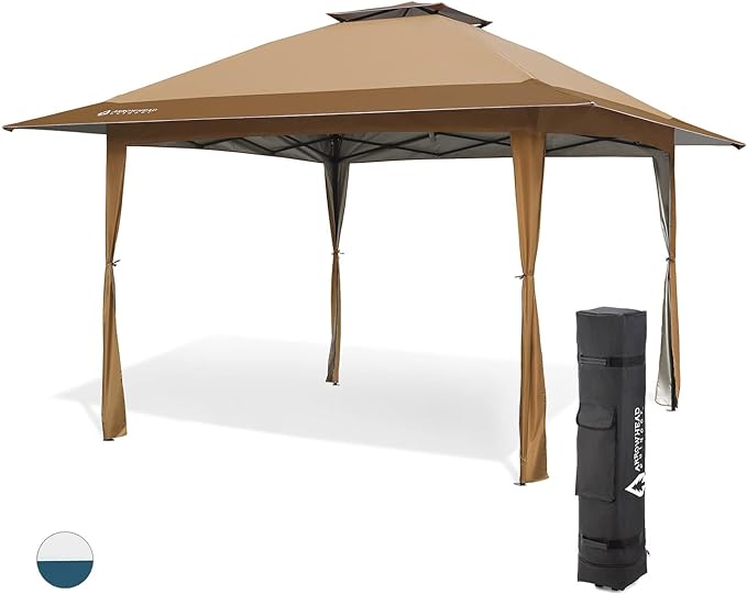 ARROWHEAD OUTDOOR 13’x13’ Pop-Up Canopy 150D Fabric KGS0389U - Brown/Tan - Like New