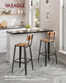 VASAGLE Bar Stools Set of 2 29.7" Tall with Back Steel Frame Brown/Black - Brand New