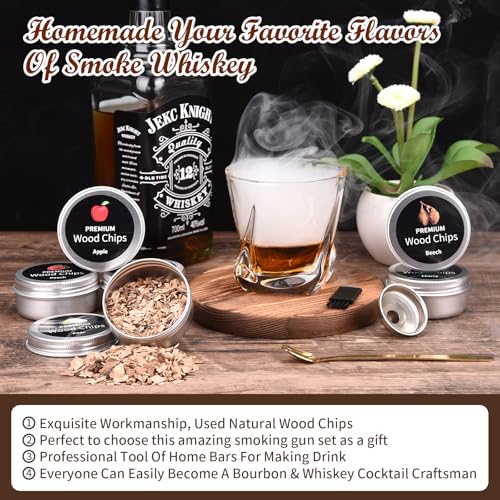 AFN COCKTAIL SMOKER KIT WITH TORCH 6 FLAVORS WOOD CHIPS WHISKEY GIFTS - BLACK - Like New