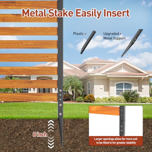 GREENER Privacy Screen 38" W x 60" H Wooden Fence Panels with Metal Stakes Brown - Like New