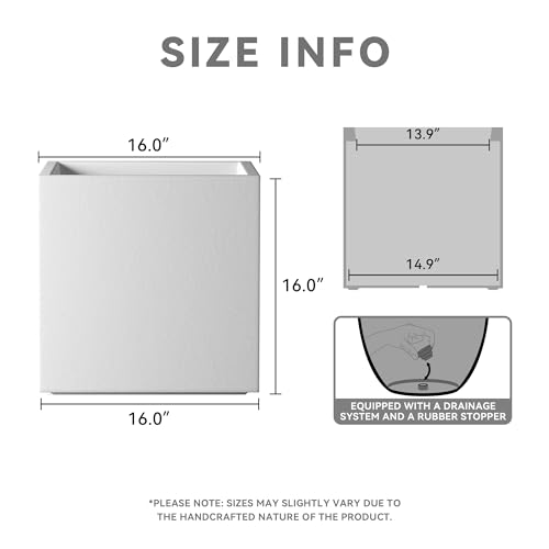 Kante 16" Square Concrete Planter Outdoor Indoor Home Patio Garden - White - Like New