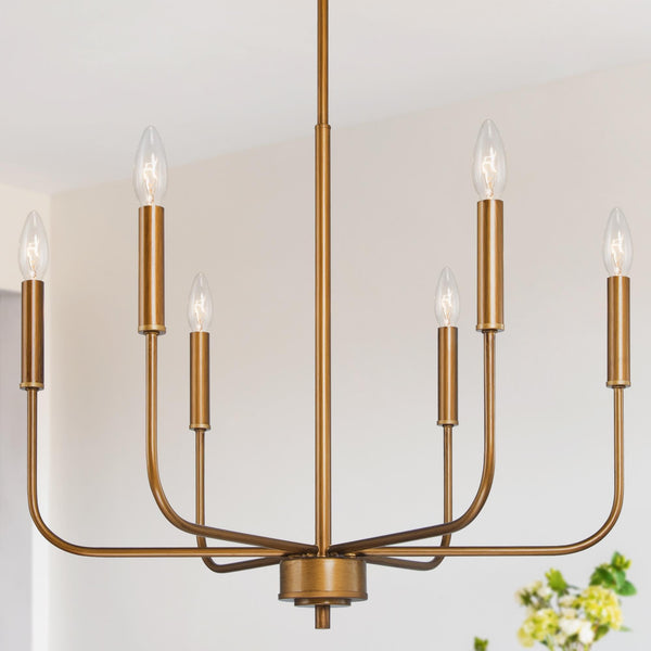 KSANA Brushed Gold Chandelier, Modern 6-Lights Dining Room Light Fixture Like New