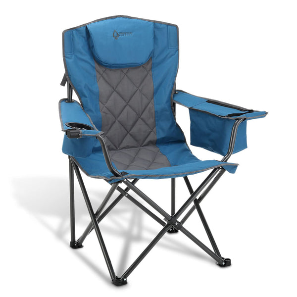 ARROWHEAD OUTDOOR Portable Folding Camping Quad Chair w/ 6-Can Cooler - Blue Like New