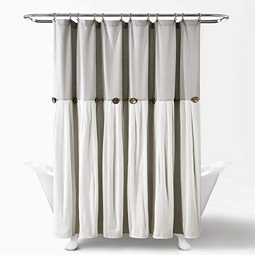 LUSH DECOR LINEN BUTTON SHOWER CURTAIN 72" W X 72" L 54512014 - WHITE/GRAY - Like New