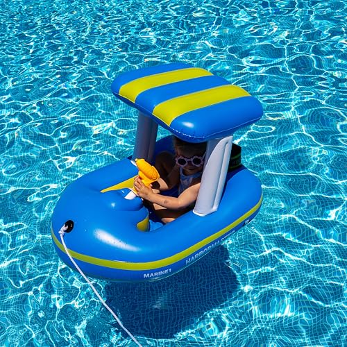 ZONE TECH BOAT INFLATABLE POOL FLOATS KIDS HARBOR MASTER PATROL 1 PACK - BLUE - Like New