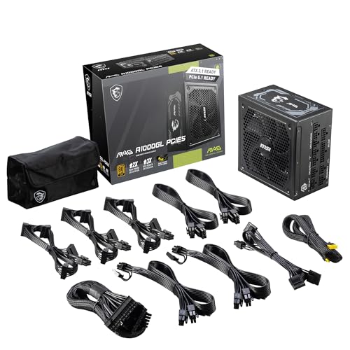 MSI MAG A1000GL PCIE5 Fully Modular Gaming 1000W Power Supply 80+ Gold - BLACK - Brand New