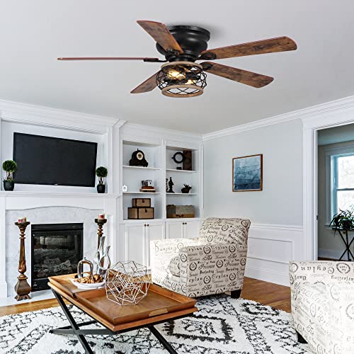 PARROT UNCLE CEILING FANS LIGHTS REMOTE 48 INCH FARMHOUSE CEILING FAN - BLACK - Like New