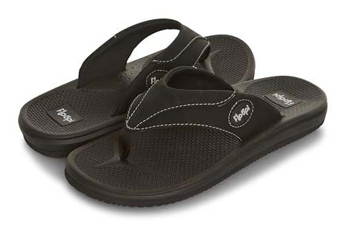 FLOOPI FLIP FLOPS FOR MEN TEXTURE SOFT EVA FOOTBED MEN BEACH SANDALS BLACK 12 - Brand New