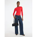 SCOOP WOMEN’S STRETCH COTTON BLEND CREWNECK TEE, LONG SLEEVES, SIZES XS - RED - Brand New
