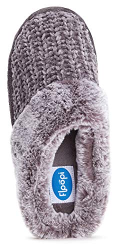 FLOOPI WOMENS SOFT CUFF CHENILLE KNIT PLUSH TWO TONE FUR CLOG SIZE LARGE - Like New