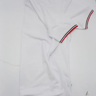 TIGER WOLF MEN'S THREE BUTTON POLO - SIZE: MEN M - WHITE/BLACK/RED - Like New