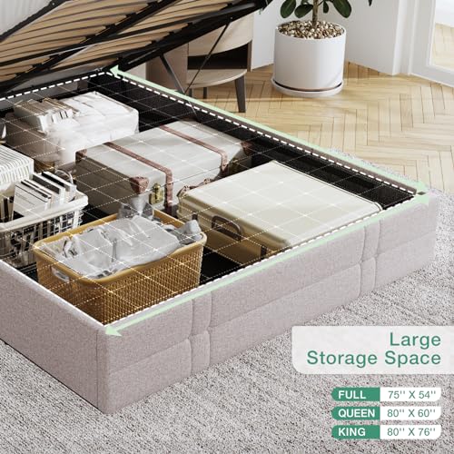 Novilla  N-F12006-F-BR Full Bed Frame with Headboard and Storage - Beige - Like New