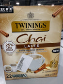 TWININGS CHAI LATTE BLACK TEA SINGLE SERVE K-CUP PODS KEURIG 22 CTS 1 PACK - Brand New