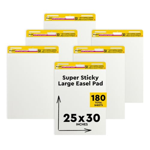 POST-IT SUPER STICKY 25" X 30", 30 SHEETS, 6 PADS, FLIP CHART PAPER (559VAD6PK) - Like New
