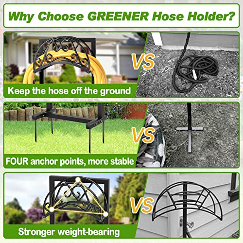 GREENER GARDEN WATER HOSE HOLDER, DETACHABLE, OUTSIDE, METAL, CDQY-GHR02 - BLACK Like New