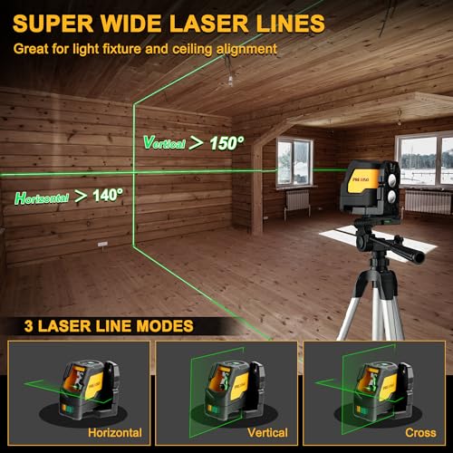 PREXISO Laser Level with Tripod, 150 Wide Angle 100Ft PLC15DGS - Green - Like New