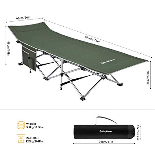 KINGCAMP FOLDING CAMPING COT 265LBS KC8005 - BLACK GREEN CHECKER - Brand New