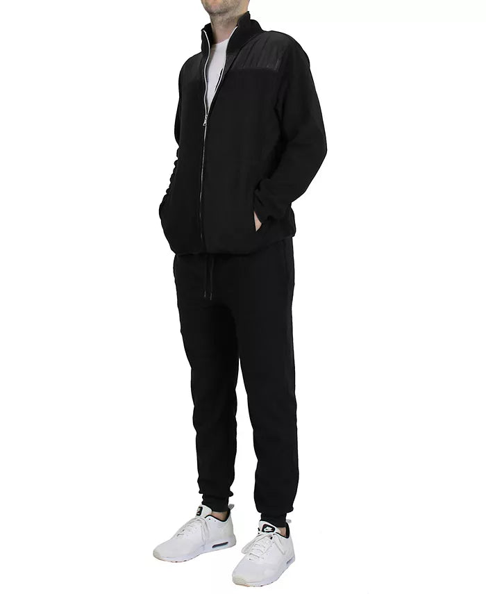 GALAXY BY HARVIC MEN'S SWEATER JOGGER POLAR 2 PIECE SET - SIZE: MEN L - BLACK - Brand New