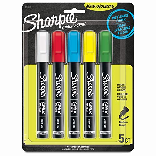 SHARPIE CHALK MARKERS, WET ERASE MARKERS, ASSORTED COLORS, 5 COUNT - Brand New