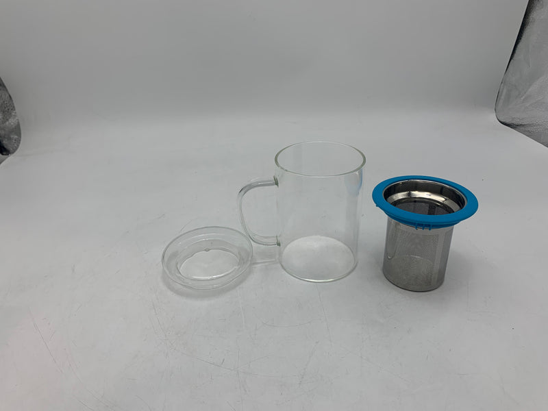 SUYIKA TOMOTIME GLASS TEA CUP WITH LID, 13.5 OUNCE, 400ML - BLUE - Like New