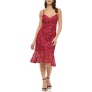 GUESS WOMEN'S LACE MIDI WITH FLOUNCE HEM DRESS - WOMEN 10 - WINE - Brand New