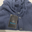 BLUE ICE PREMIUM MEN'S LOOSE FIT WAFFLE KNIT HENLEY PULLOVER HOODIE - 3XL - NAVY - Brand New