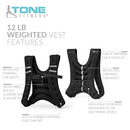 TONE FITNESS WEIGHTED VEST 12 POUNDS - DARK BLACK - Like New