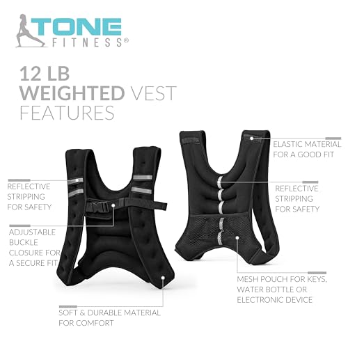 TONE FITNESS WEIGHTED VEST 12 POUNDS - DARK BLACK - Like New