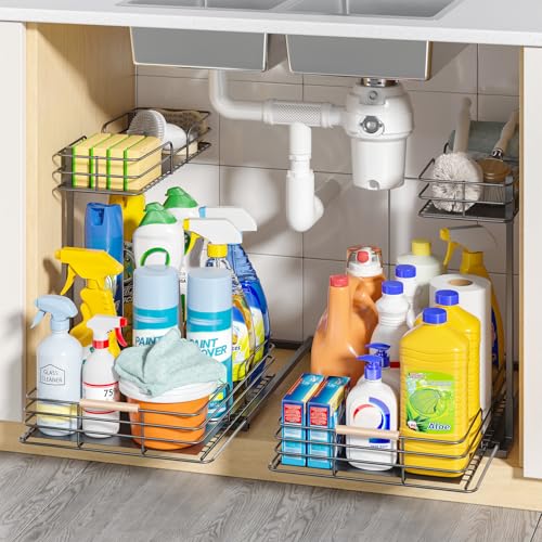 LAMU 2Pack Under Sink Organizers and Storage, 2 Tier Bathroom Kitchen Storage - Like New