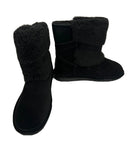 BEARPAW KIERA SUEDE FAUX FUR BUCKLED BOOT NEVERWET - SIZE: WOMEN 11 - BLACK - Like New