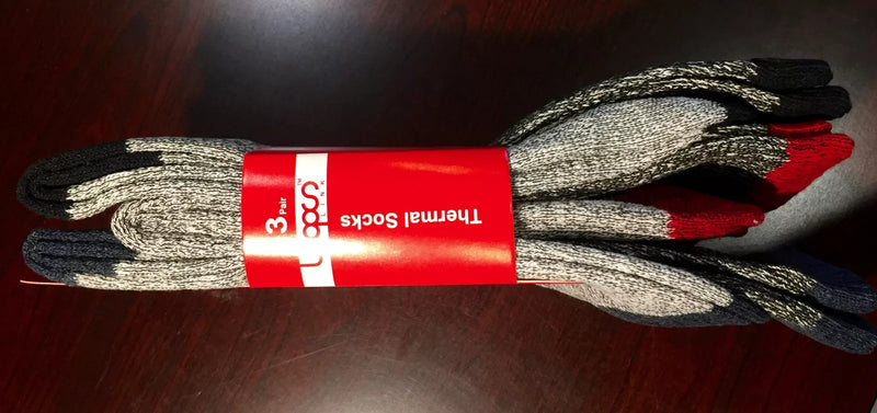 LOOPS LINK MEN'S HEAT HOLD THERMAL SOCKS 3 PAIR MEN SIZE 7-13 - BLACK/WHITE/RED - Brand New