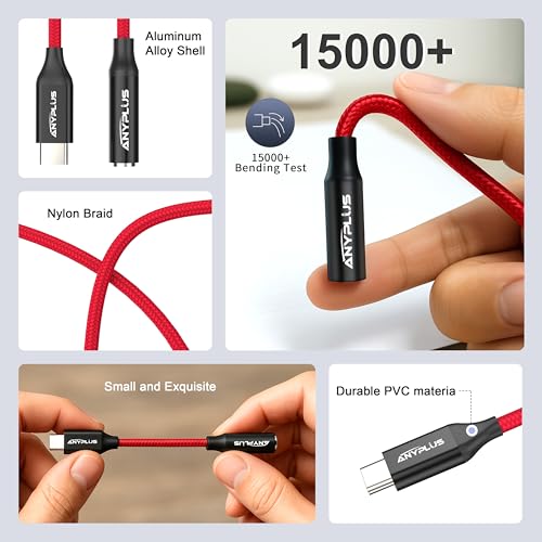 ANYPLUS USB C TO 3.5MM AUDIO ADAPTER TYPE C TO 3.5MM FEMALE HEADPHONE - RED - Like New