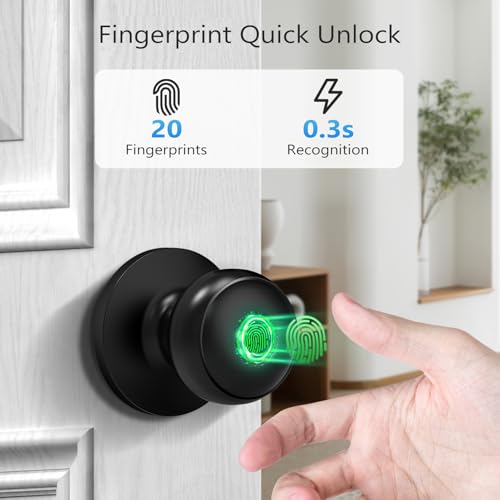 GEEKTALE FINGERPRINT DOOR KNOB WITH LOCK, K13-B-NEW - BLACK - Brand New