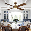 PARROT UNCLE 52" WOODEN 4-BLADE ANTIQUE BRASS CEILING FAN WITH LIGHT, BRASS - Like New