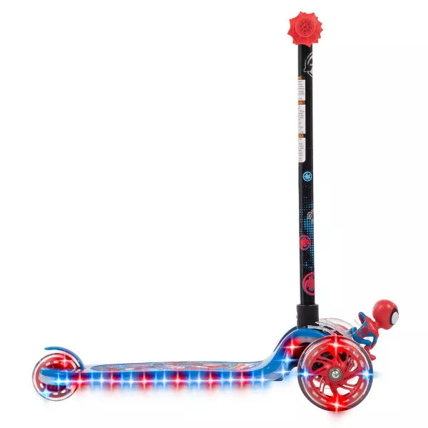 HUFFY MARVEL SPIDEY HIS AMAZING FRIENDS 3-WHEEL SCOOTER LED LIGHTS - RED/BLUE - Like New