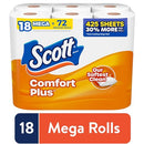 Scott Comfort Plus Toilet Paper 1-Ply 462 Sheets/Roll 18 Mega Rolls/Pack 49729 - Brand New