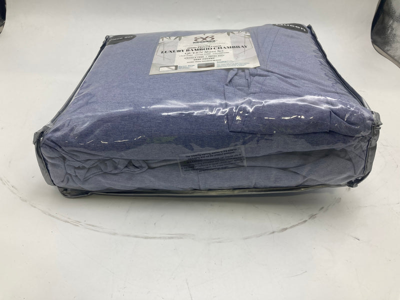 BAMBOO SHEET QUEEN 2000 SERIES 1 FLAT SHEET 1 FITTED SHEET 4 PILLOWCASES BLUE - Like New