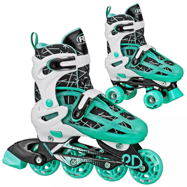 ROLLER DERBY MINT PRODIGY KIDS' INLINE-QUAD SKATES - WHITE/MINT GREEN S (12-2) - Brand New