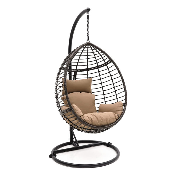 SereneLife Brown Wicker Rattan Egg Chair with Washable Cushions SLGZ0EGBL - Like New