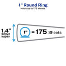 AVERY FLEXIBLE VIEW 3 RING BINDER 1 INCH ROUND RINGS 1 COUNT - BLUE - Brand New